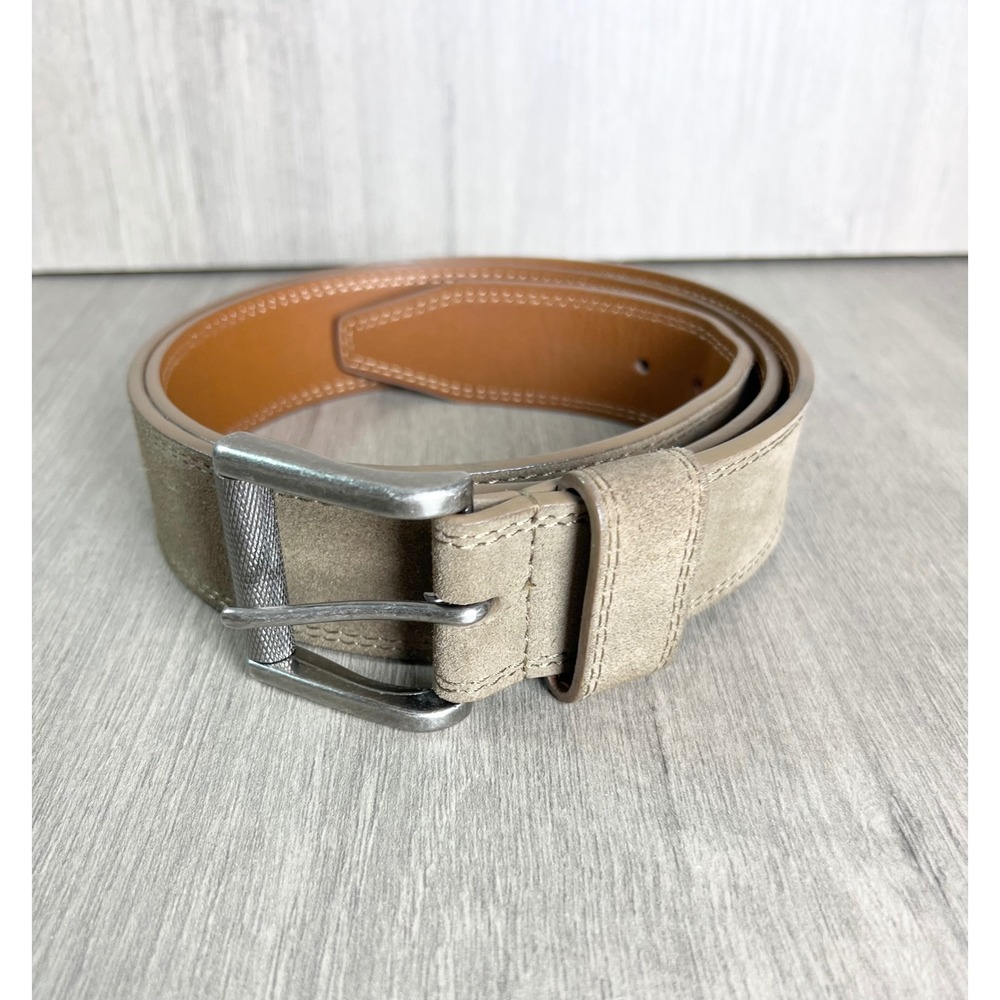 1901 Mens Taupe Suede Leather Belt Size 44 Silver Buckle RN58665